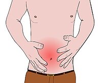 Ein Mensch mit Schmerzen im Bauch