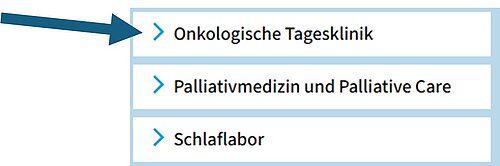 Ein Ausschnitt von der Liste mit einem Pfeil auf ein Thema