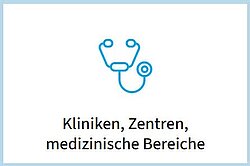 Ein Teil von der Liste mit den Wörtern Kliniken, Zentren und medizinische Bereiche