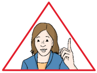 Zeichnung einer Frau mit erhobenem Finger in einem roten Dreieck