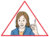Eine Frau mit erhobenem Zeigefinger in einem roten Dreieck